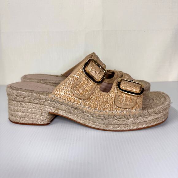 J. CREW Block Heel Espadrilles Women's 9 Buckle Raffia Jute Resortwear Beach Tan - Picture 3 of 10